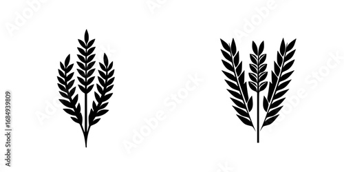 Minimalist black-and-white vector illustration featuring wheat stalk silhouettes on a white background
