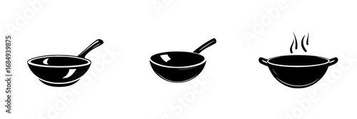 Minimalist black-and-white vector illustration of cooking utensils with varying styles and shapes for culinary art