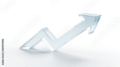 Glass arrow pointing up on white background