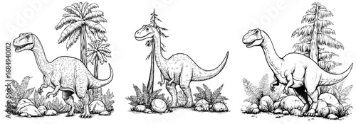 The prehistoric Scutellosaurus dinosaur, belonging to the thyreophoran species, is often shown in cartoons and discussed in paleontology museums and kids' encyclopedias as a Jurassic reptile or