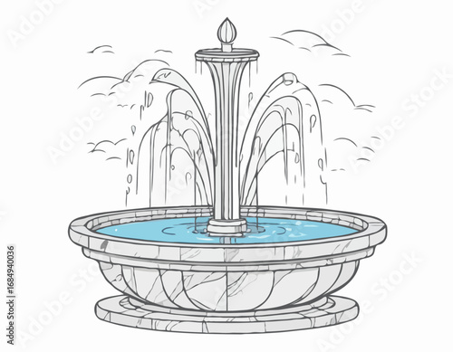 Fountain. Doodle style. Beautiful outdoor marble fountain.