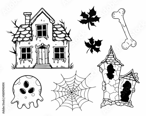 Creepy Victorian Mansion with Broken Windows & Vines
