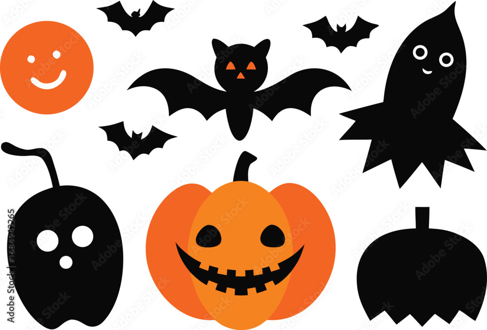 Fototapeta premium Halloween collection vector graphics featuring pumpkins ghosts and bats for festive design