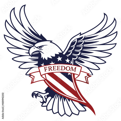 Freedom Banner Eagle with Flag Wings – Patriotic Vector Tee. Perfect for: rallies, biker clubs, parades, Independence Day merch