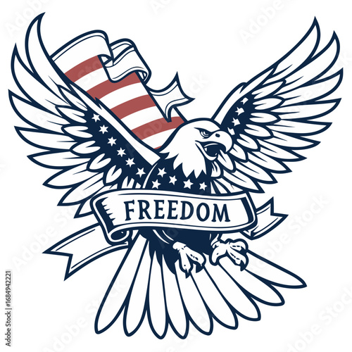 Freedom Banner Eagle with Flag Wings – Patriotic Vector Tee. Perfect for: rallies, biker clubs, parades, Independence Day merch