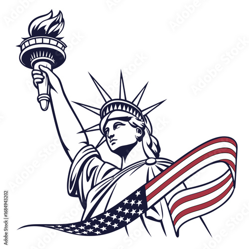 Liberty Torch with Flag Ribbon – Elegant Patriotic Vector T-Shirt. Perfect for: Independence Day concerts, city events, tourism merch