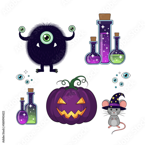 Spooky halloween creatures and potions for a terrifyingly fun party celebration