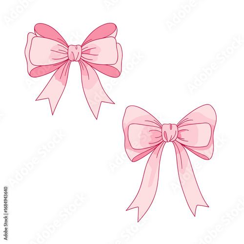 Two delicate pink watercolor bows adorning a plain white background for decorative projects