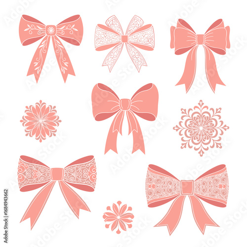 Beautifully decorated ribbons and festive decorative elements for celebrations and crafts