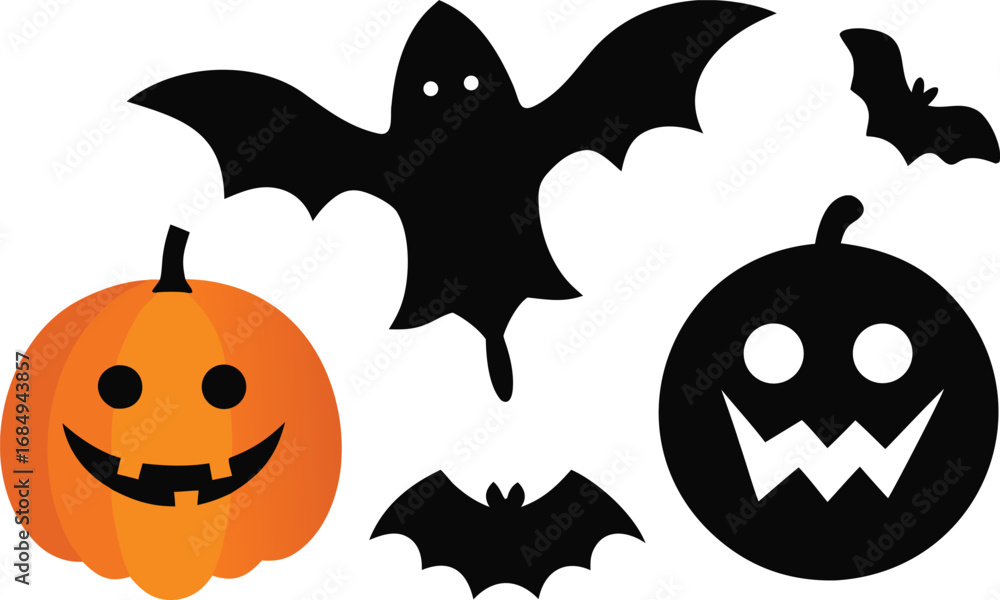 Fototapeta premium Halloween vector graphics collection pumpkins ghosts bats scalable illustration eps icon
