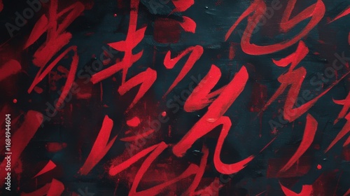 Red abstract art with paint brush strokes on dark background