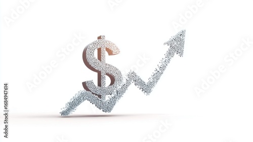 Dollar symbol with up arrow on white background