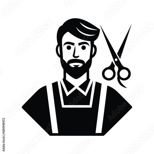 Barber Worker with Scissors Vector Illustration