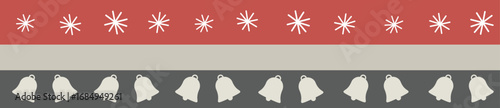 Modern Christmas Banner with Red Snowflakes and Gray Bells Minimal Design