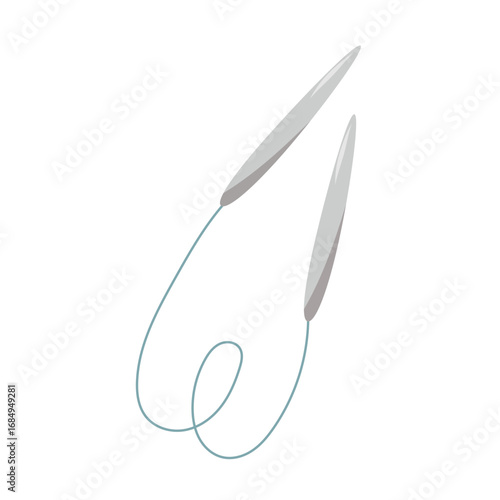 Knitting needles with buckle loop for handmade crafts, sewing, weaving, textile, hobby. 