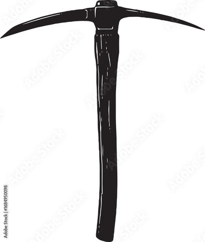 Black and White Illustration of a Pickaxe Tool for Mining and Excavation Purposes a Vintage Hand Drawn Style