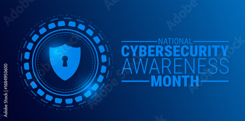 National Cybersecurity or Cyber security Awareness Month background, banner, card or poster design template is observed every year during October, to raise awareness about the mission. Vector