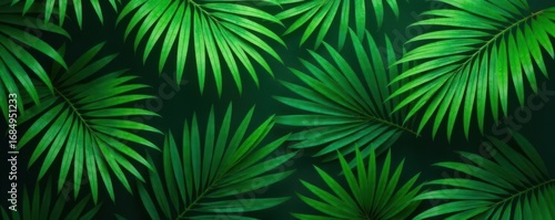Intricate deep green palm leaf pattern, textured background , foliage, dark green, toned