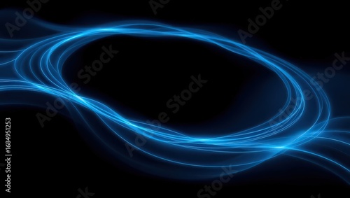 Abstract blue light trails forming an oval shape against a dark black background creating a design