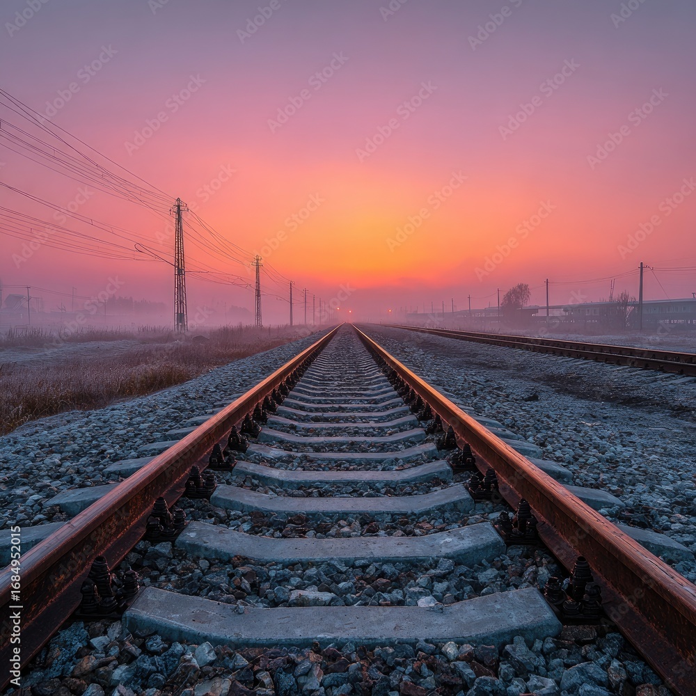 Fototapeta premium Sunrise over railway tracks (2)