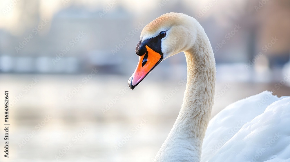 Obraz premium Close-up of swan's elegant profile. Soft-focus background