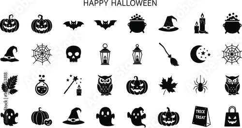Happy Halloween silhouette vector set collection of halloween elements for design, decoration, and cards