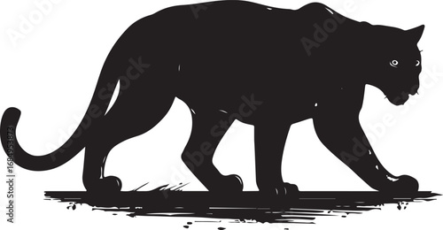 Black Panther Silhouette Illustration Standing Tall with Sharp Detail and Dramatic Lighting Perfect for Design Projects and Wildlife Themes