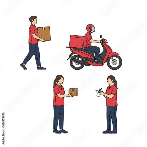 Diverse Delivery Team Illustration Showcasing Efficient Package Handling and Transportation for Logistics and E-commerce Platforms.