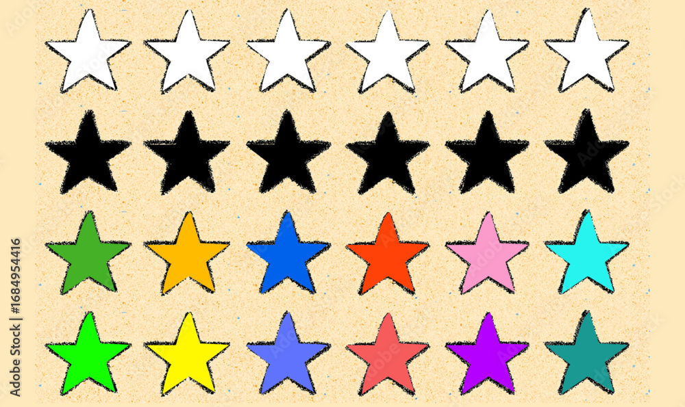 Fototapeta premium Colorful Hand-Drawn Stars, star, stars, gold, vector, symbol, icon, illustration, pattern, decoration, color