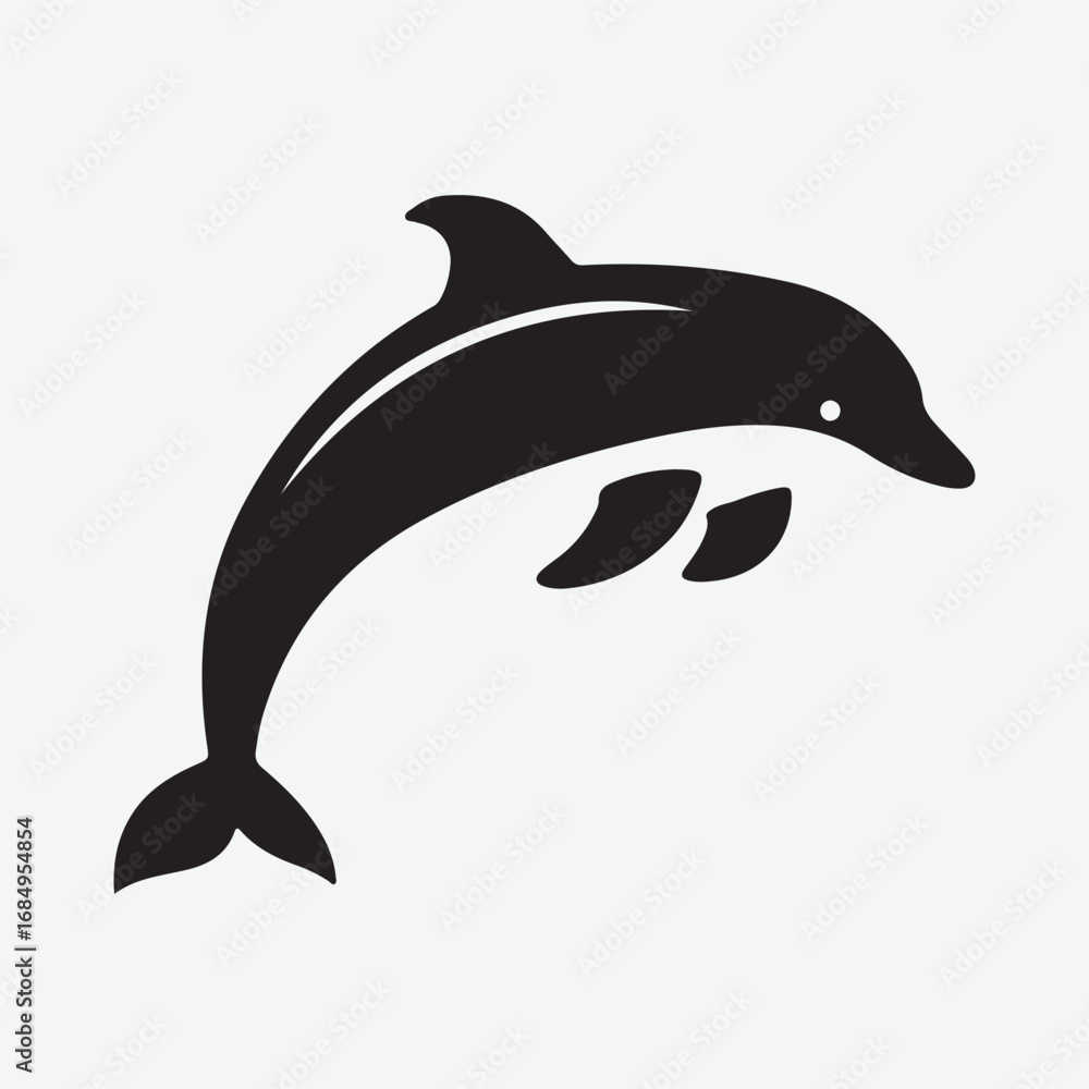Fototapeta premium Dolphin Minimalist Simple Icon Set Artwork, Jumping Dolphin Isolated Wildlife Collection Black Design