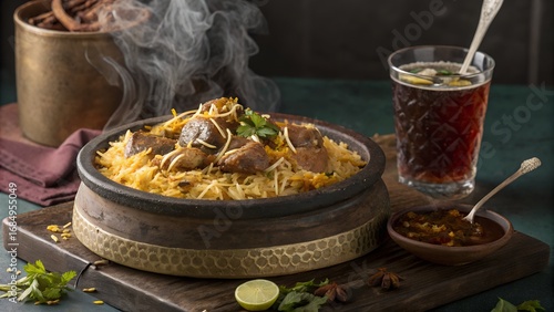  hot mutton kacchi biryani in a traditional handi