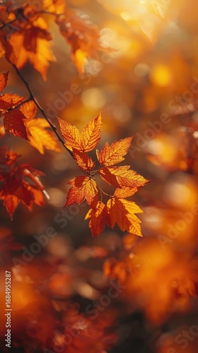 Beautiful Autumn Maple Leaves in Warm Golden Sunlight