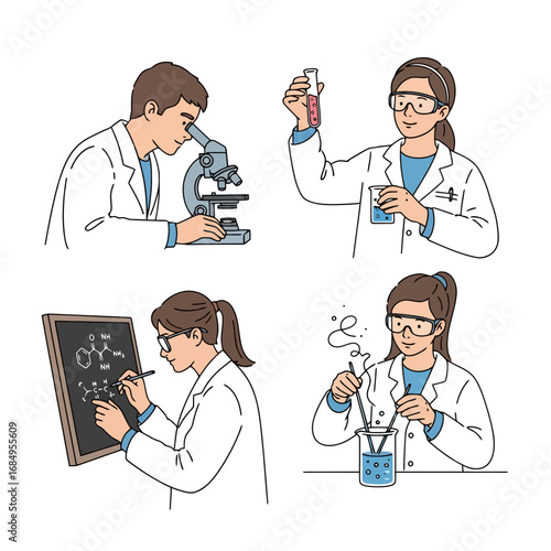 Diverse scientists conducting experiments in a laboratory setting, illustrating scientific research, academic study, and medical research for educational and commercial use.