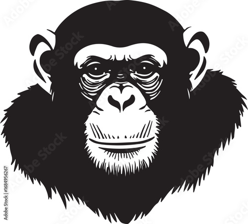 Chimpanzee face in black and white a powerful primate illustration great ape portrait animal depiction wildlife species