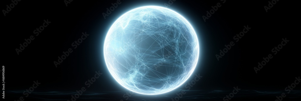 Obraz premium Glowing blue orb with network of energy lines against dark background