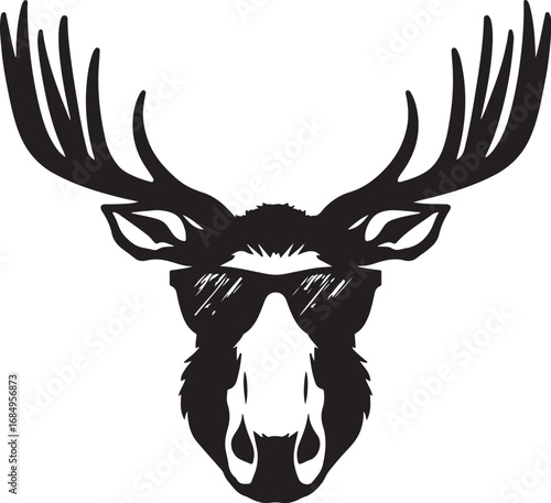 Cool Moose Vector Illustration with Sunglasses Funny Animal Silhouette Design for Tshirts and Merchandise
