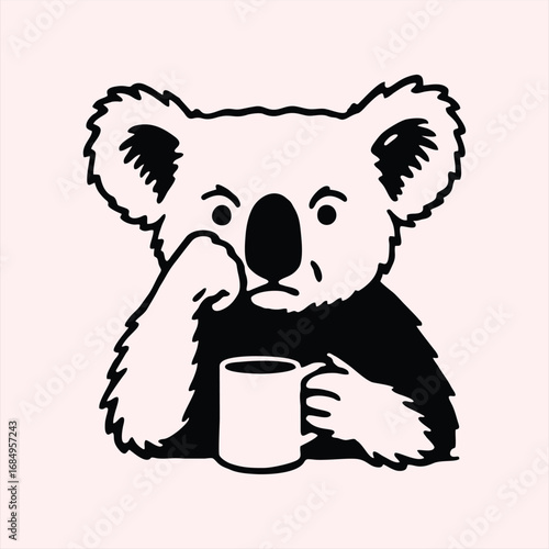Grumpy Koala Bear Drinking Coffee Mug Illustration