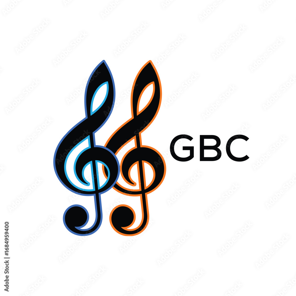 Naklejka premium GBC Music Company logo. GBC Creative Treble Clef Icon and business. GBC best icon Entertainment Branding. 