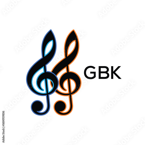 GBK Music Company logo. GBK Creative Treble Clef Icon and business. GBK best icon Entertainment Branding.
