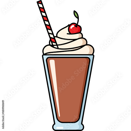 Colorful illustration of chocolate milkshake and cherries - ideal for sweet shops, food menus and festival posters, digital art and print media.