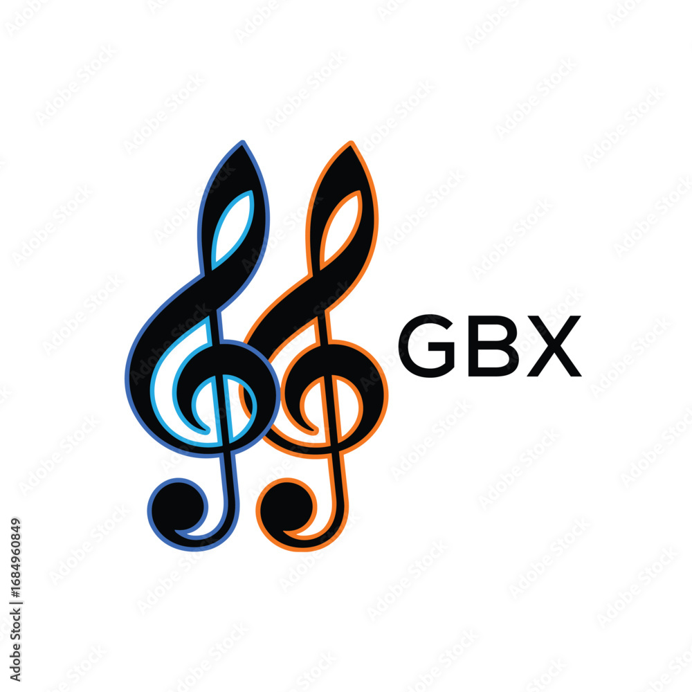 Naklejka premium GBX Music Company logo. GBX Creative Treble Clef Icon and business. GBX best icon Entertainment Branding. 