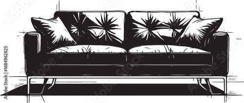 Elegant Black and White Sofa Sketch Depicting Modern Furniture Design for Interior Decorating and Home Furnishings Presentation