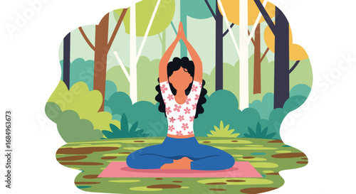 Woman practicing yoga in a serene outdoor setting, promoting wellness, mindfulness, and healthy living. Ideal for lifestyle and health content.