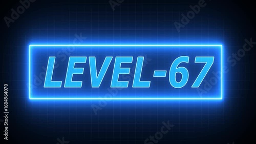 level 67 neon bright text font colorful 4k video animation. Neon level up sign and upper Level . next Level text animation. next level neon title Laser vintage effect Infinite loop able.