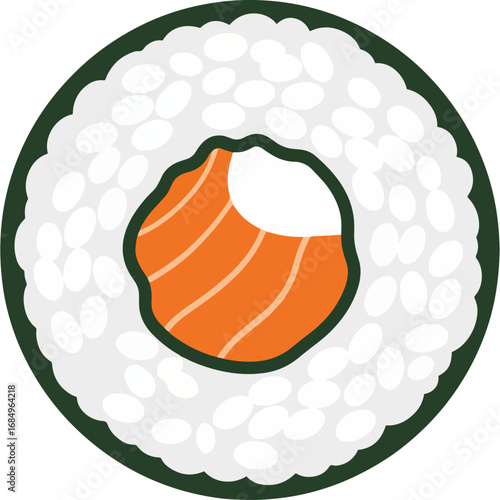 Salmon Sushi Roll - Japanese food illustration, perfect for restaurant menus, recipe books, and digital advertising.
