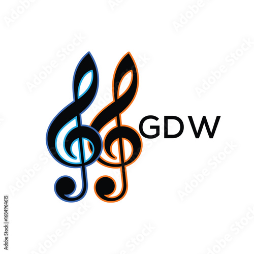 GDW Music Company logo. GDW Creative Treble Clef Icon and business. GDW best icon Entertainment Branding.
