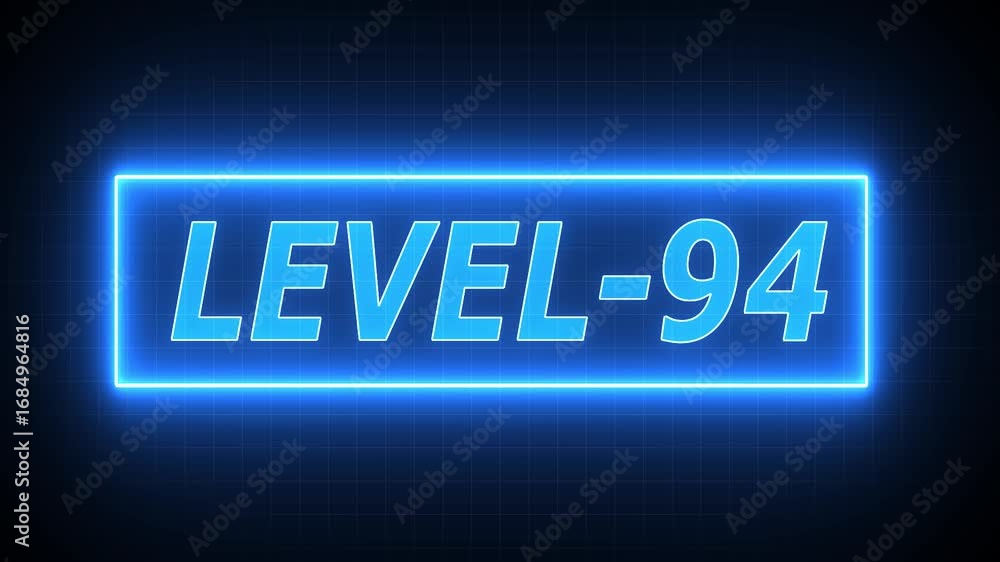 level 94 neon bright text font colorful 4k video animation. Neon level up sign and upper Level . next Level text animation. next level neon title Laser vintage effect Infinite loop able.