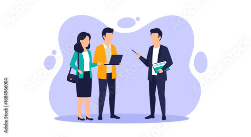 Business professionals collaborating in a meeting, discussing ideas and presenting information. Ideal for themes of teamwork, consulting, and corporate strategy.