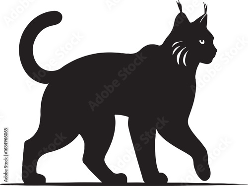 Elegant Lynx Silhouette Walking Wild Cat Icon Design with Long Tail and Perky Ears Vector Illustration Graphic Resource