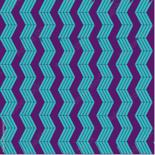 Bold zigzag pattern with turquoise chevrons on deep purple background